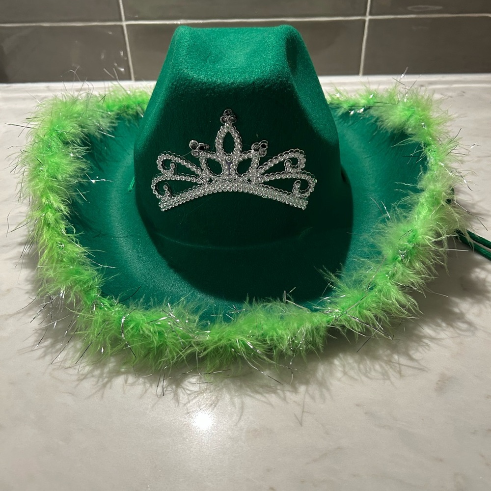 Green Light-Up Cowboy Hat with Rhinestone Crown (Tiara)
